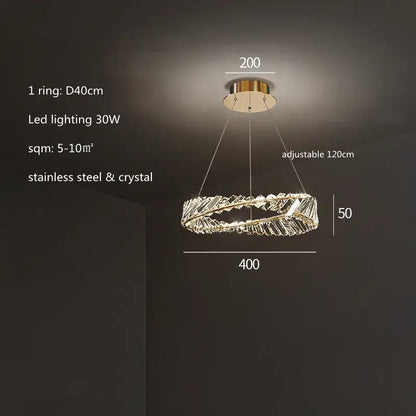 Modern gold plated steel ring pendant lamp for dining room crystal