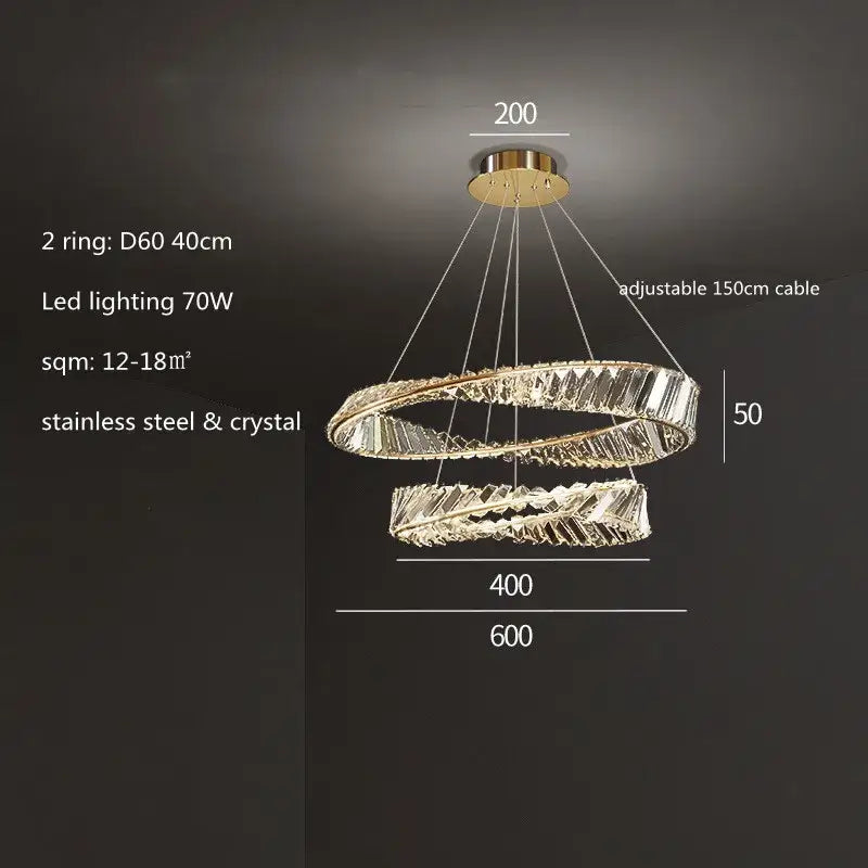 Modern gold plated steel ring pendant lamp for dining room crystal