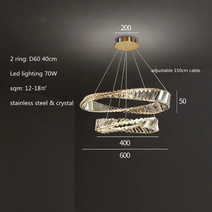 Modern gold plated steel ring pendant lamp for dining room crystal