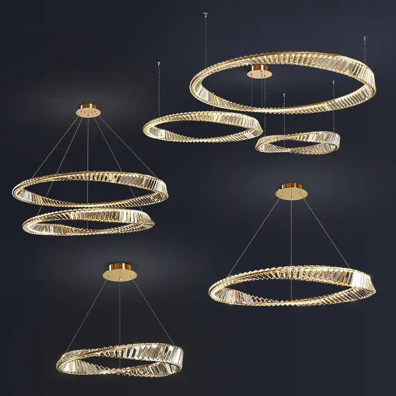 Modern gold plated steel ring pendant lamp for dining room crystal