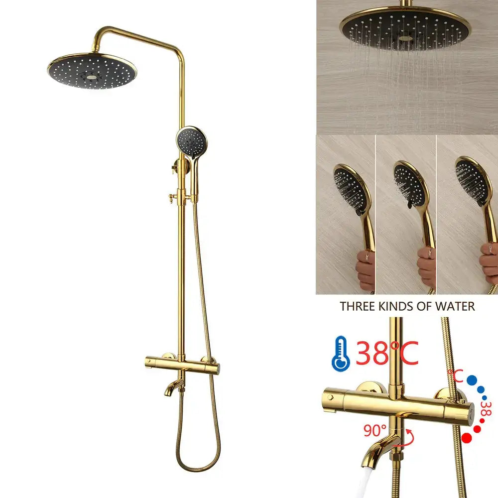 Modern gold plated thermostatic shower set with rainhead for bathroom