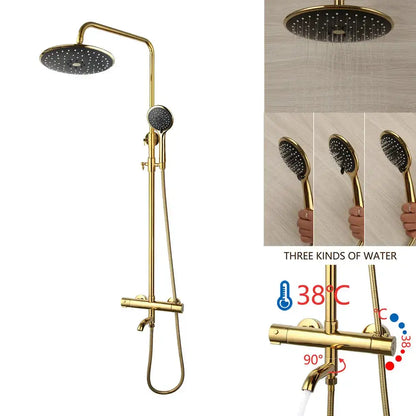Modern gold plated thermostatic shower set with rainhead for bathroom