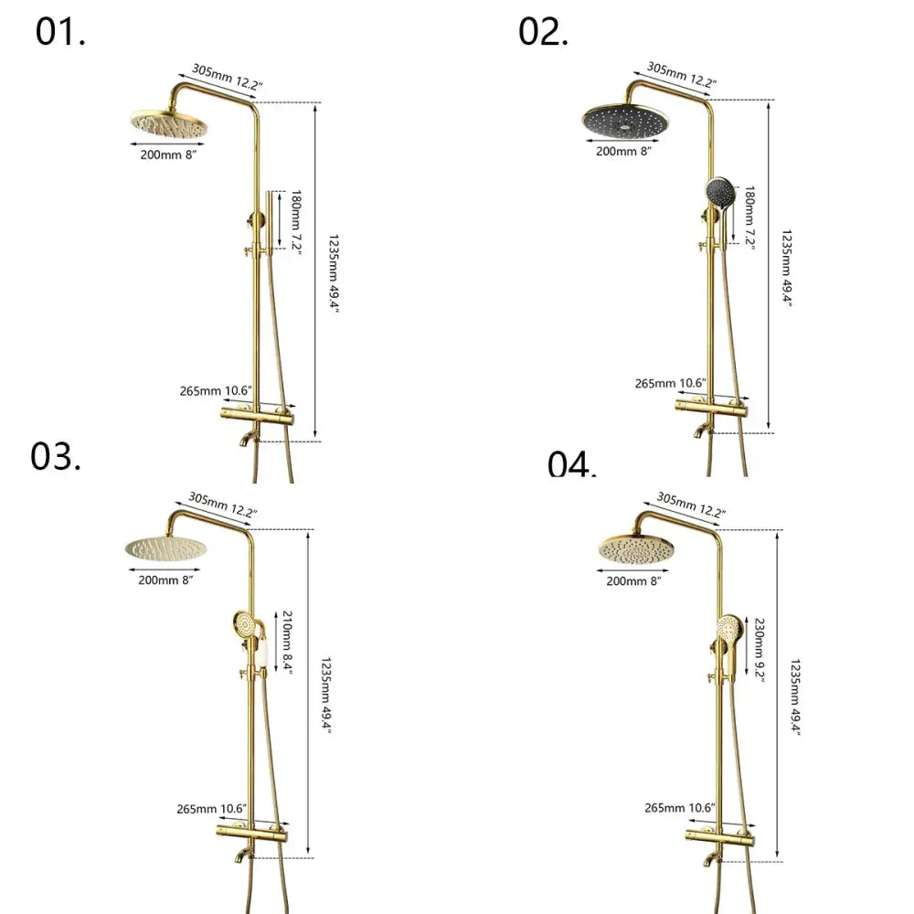 Modern gold plated thermostatic shower set with rainhead for bathroom