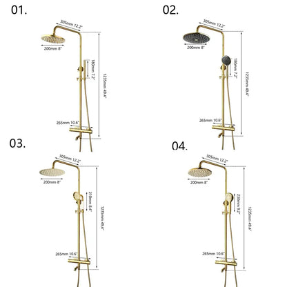Modern gold plated thermostatic shower set with rainhead for bathroom