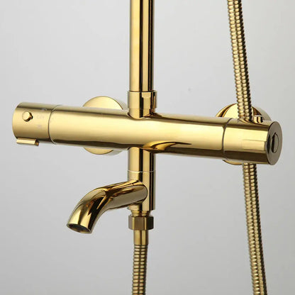 Modern gold plated thermostatic shower set with rainhead for bathroom