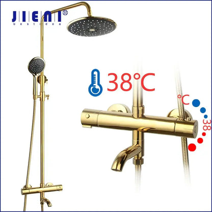 Modern gold plated thermostatic shower set with rainhead for bathroom