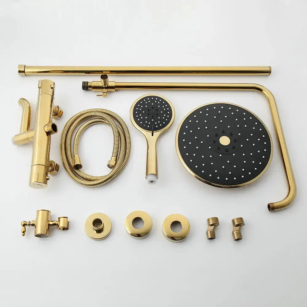Modern gold plated thermostatic shower set with rainhead for bathroom