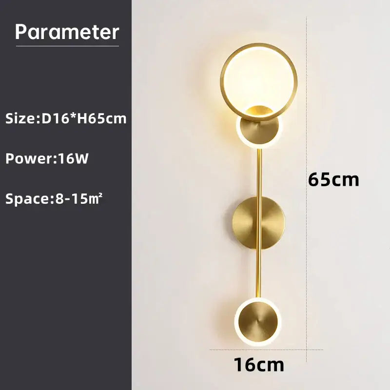 Modern gold plated three disc led wall lamp for bedroom