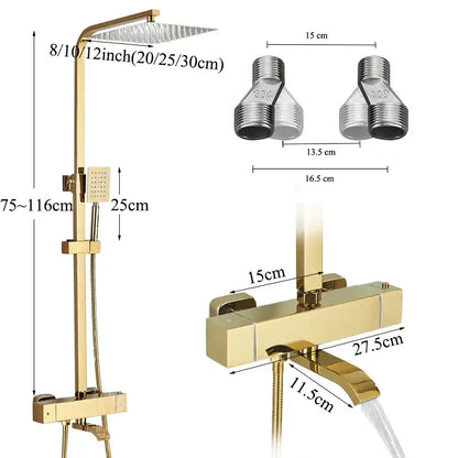 Modern gold rainfall shower faucet set bathroom thermostatic mixer