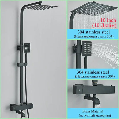 Modern gold rainfall shower faucet set bathroom thermostatic mixer