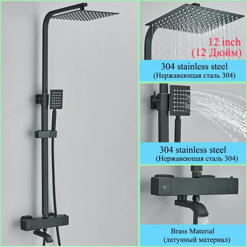 Modern gold rainfall shower faucet set bathroom thermostatic mixer