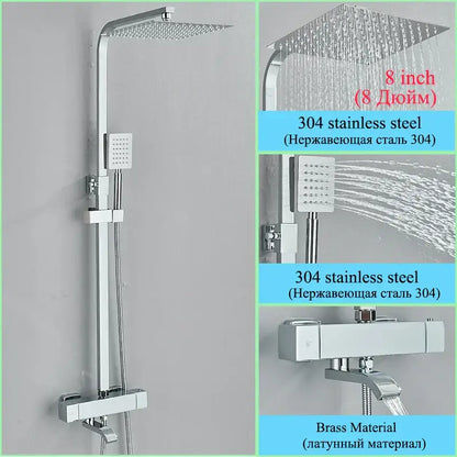 Modern gold rainfall shower faucet set bathroom thermostatic mixer