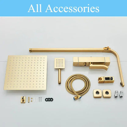 Modern gold rainfall shower faucet set bathroom thermostatic mixer