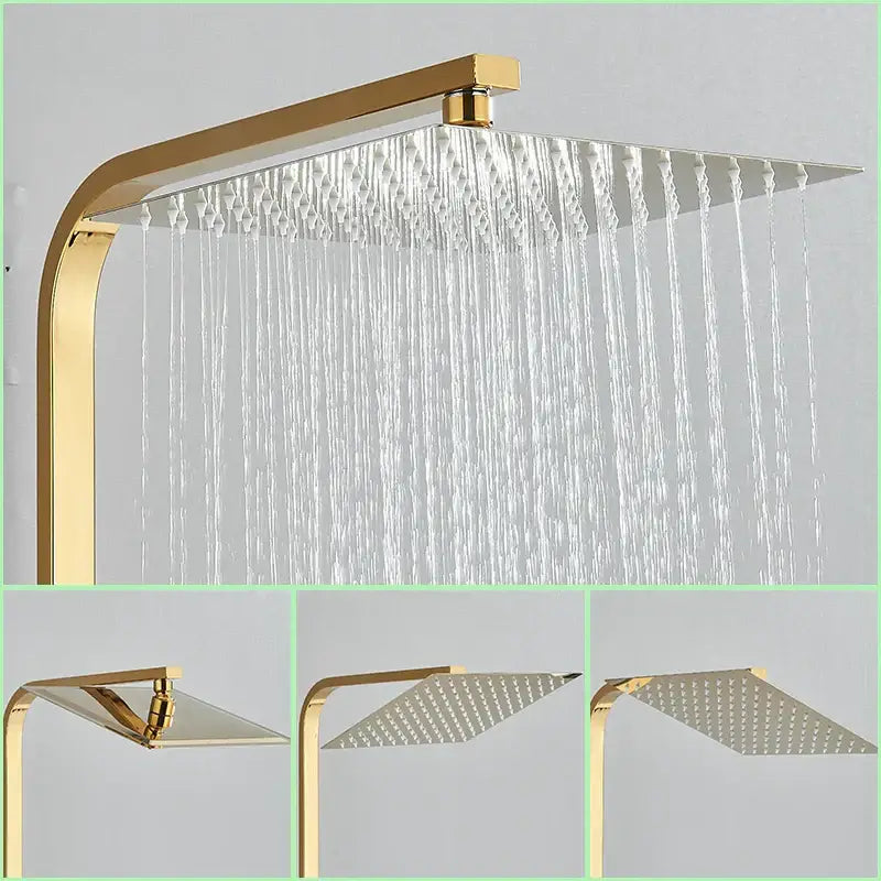 Modern gold rainfall shower faucet set bathroom thermostatic mixer