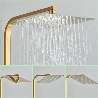 Modern gold rainfall shower faucet set bathroom thermostatic mixer