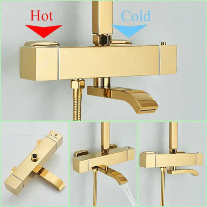 Modern gold rainfall shower faucet set bathroom thermostatic mixer