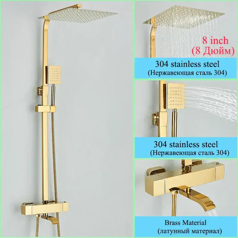 Modern gold rainfall shower faucet set bathroom thermostatic mixer
