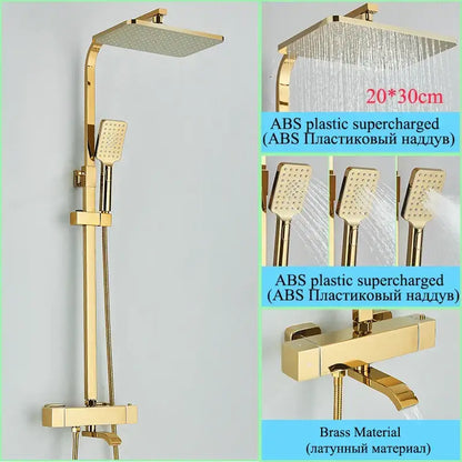 Modern gold rainfall shower faucet set bathroom thermostatic mixer