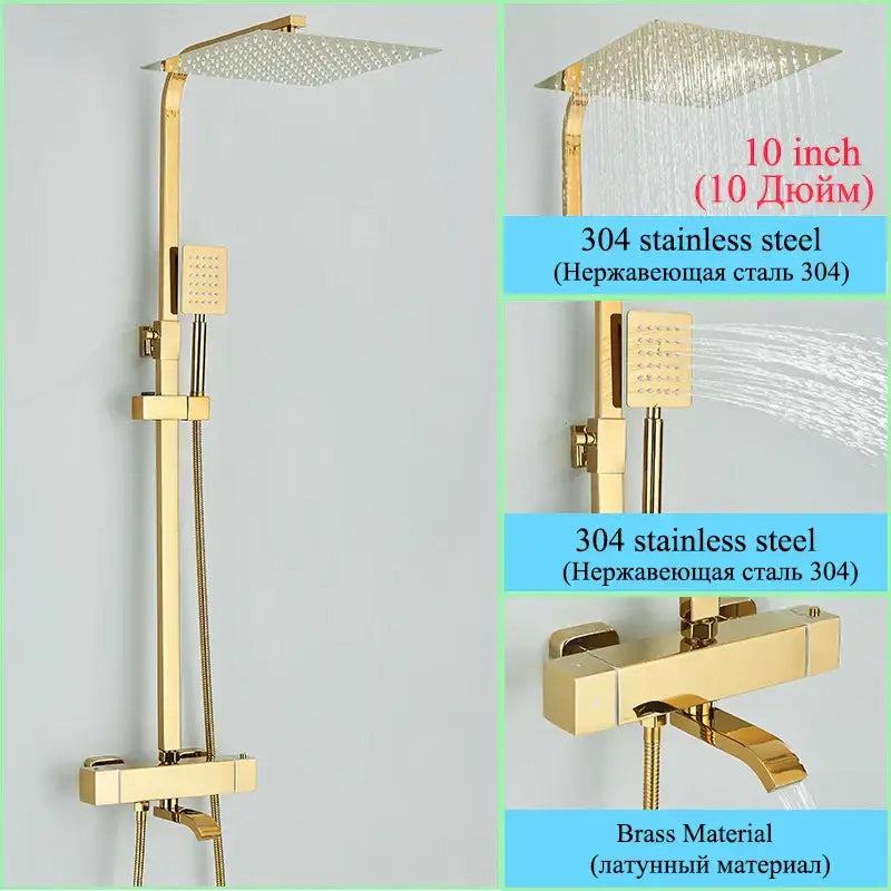 Modern gold rainfall shower faucet set bathroom thermostatic mixer