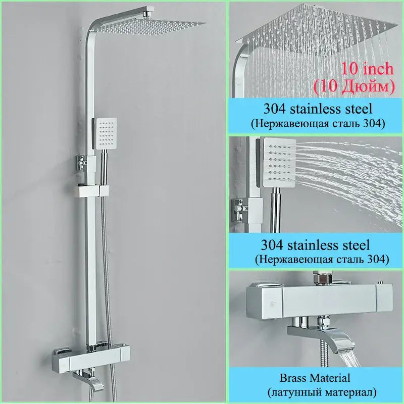 Modern gold rainfall shower faucet set bathroom thermostatic mixer