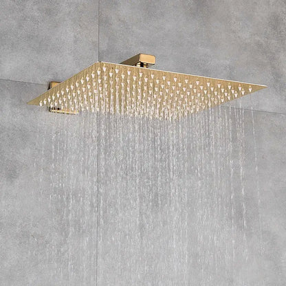 Modern gold rainfall shower head system with massage jets bathroom
