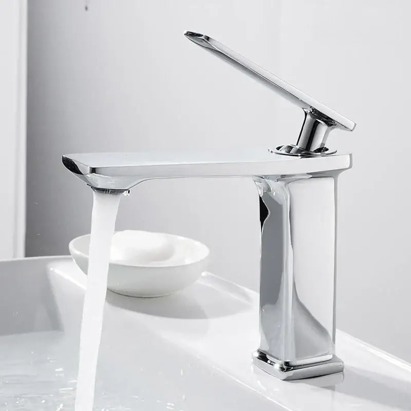 Modern gold rectangular brass basin faucet bathroom mixer tap