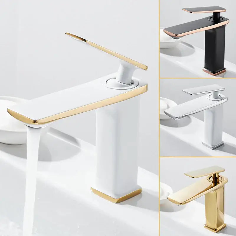 Modern gold rectangular brass basin faucet bathroom mixer tap
