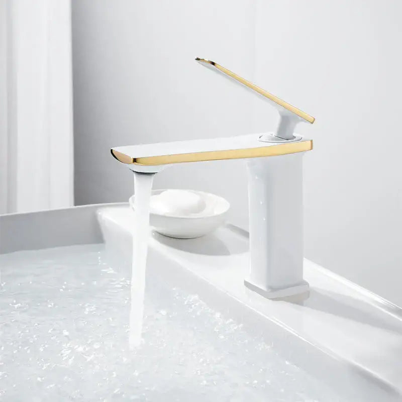 Modern gold rectangular brass basin faucet bathroom mixer tap