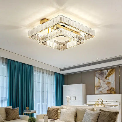 Modern gold rectangular crystal ceiling chandelier dimmable bedroom light