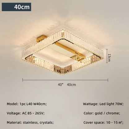 Modern gold rectangular crystal ceiling chandelier dimmable bedroom light