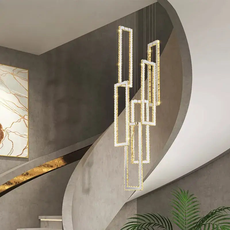 Modern gold rectangular crystal led pendant light for stairs