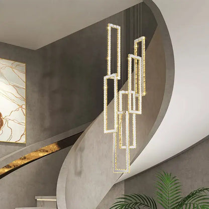 Modern gold rectangular crystal led pendant light for stairs