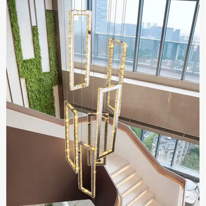 Modern gold rectangular crystal led pendant light for stairs