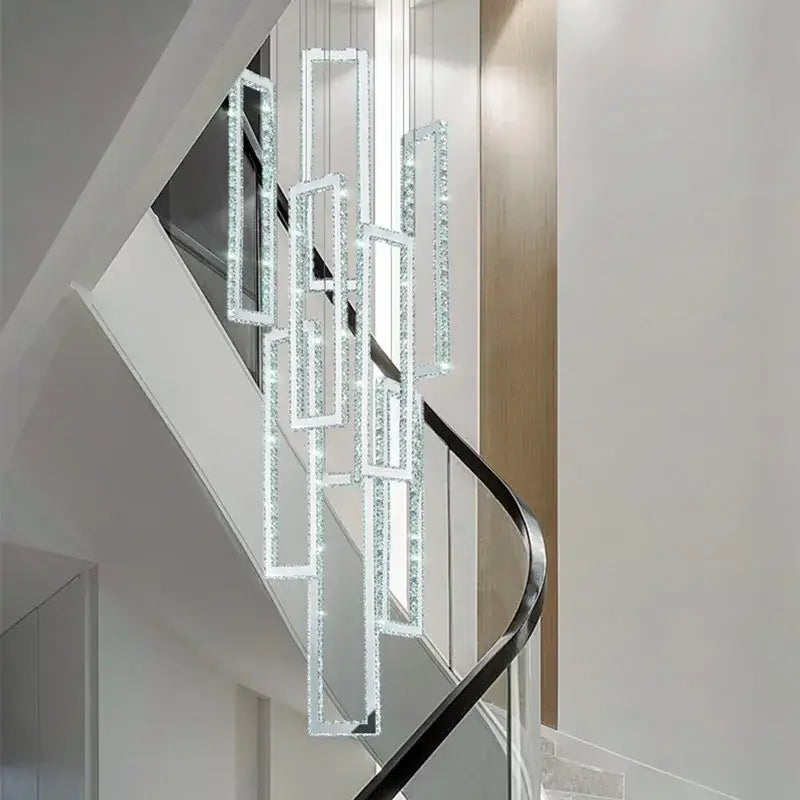 Modern gold rectangular crystal led pendant light for stairs