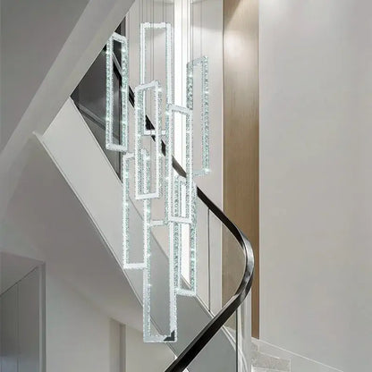 Modern gold rectangular crystal led pendant light for stairs