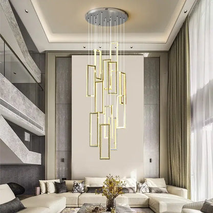 Modern gold rectangular crystal led pendant light for stairs