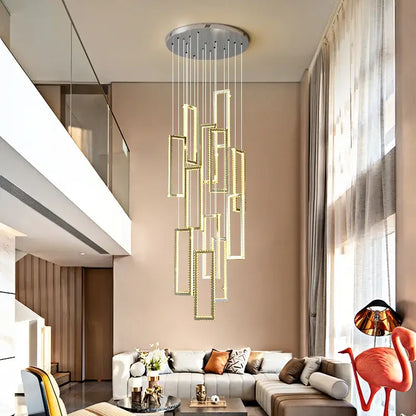 Modern gold rectangular crystal led pendant light for stairs