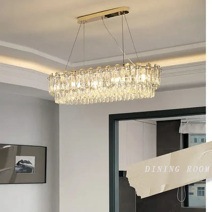 Modern gold rectangular crystal pendant chandelier dining room light