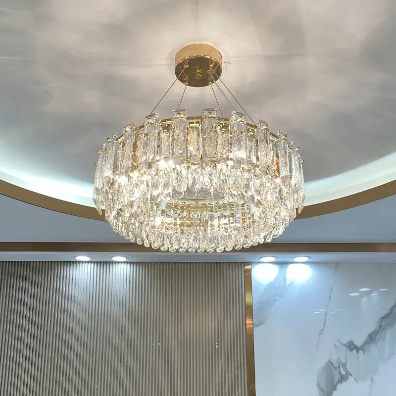 Modern gold rectangular crystal pendant chandelier dining room light