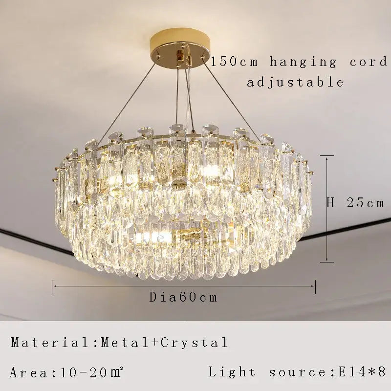 Modern gold rectangular crystal pendant chandelier dining room light