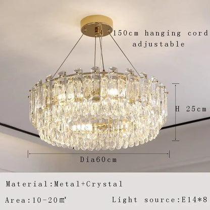 Modern gold rectangular crystal pendant chandelier dining room light