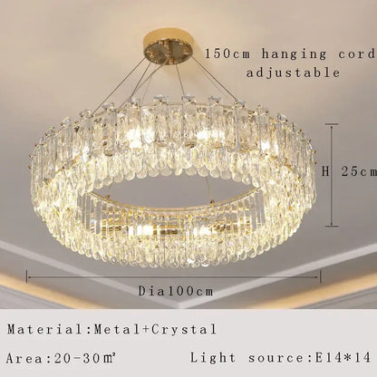 Modern gold rectangular crystal pendant chandelier dining room light