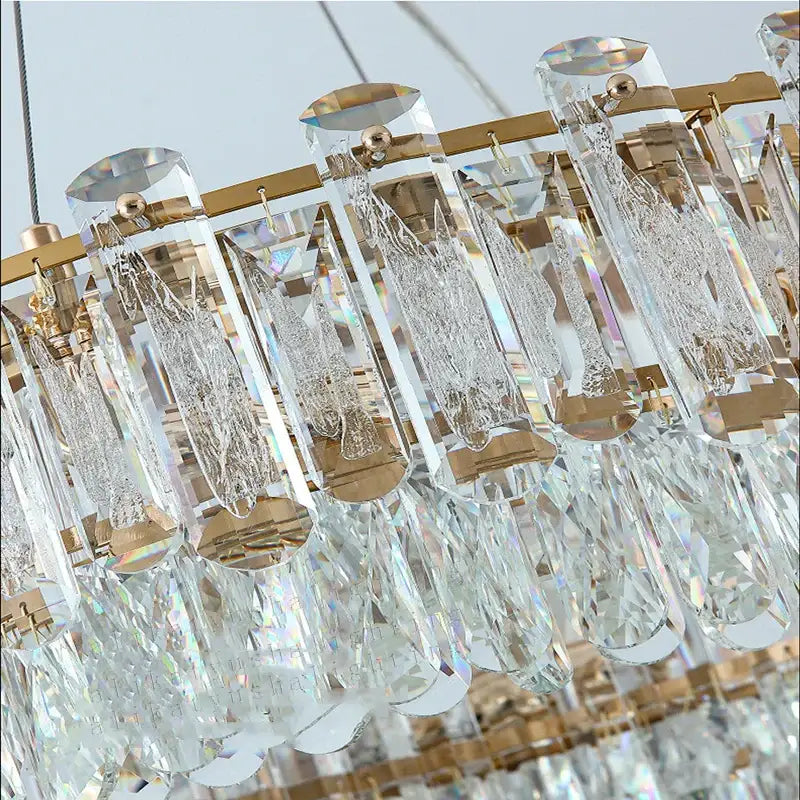 Modern gold rectangular crystal pendant chandelier dining room light