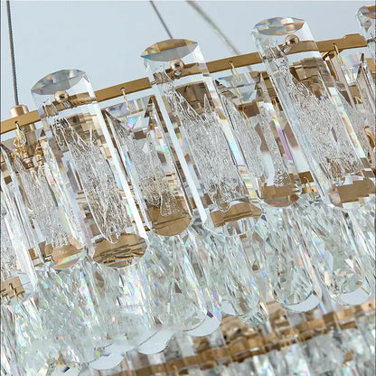 Modern gold rectangular crystal pendant chandelier dining room light