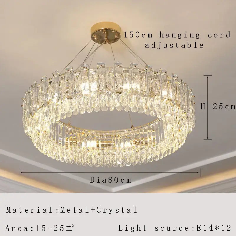 Modern gold rectangular crystal pendant chandelier dining room light