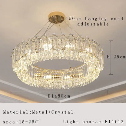Modern gold rectangular crystal pendant chandelier dining room light
