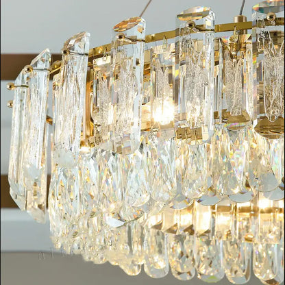 Modern gold rectangular crystal pendant chandelier dining room light