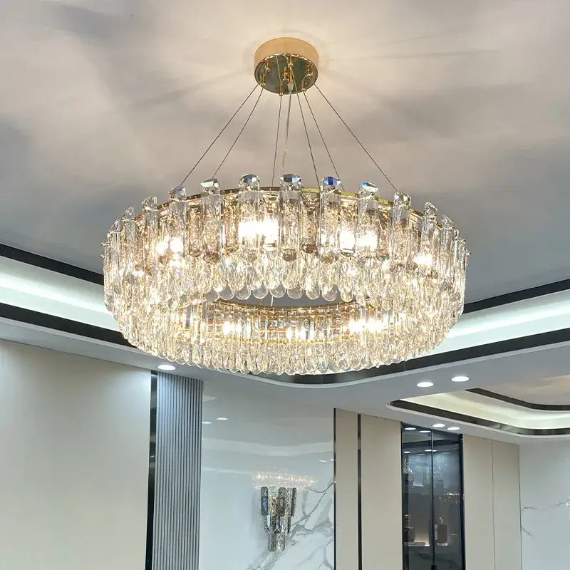Modern gold rectangular crystal pendant chandelier dining room light
