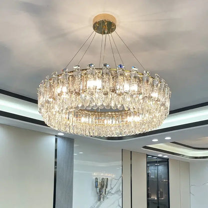 Modern gold rectangular crystal pendant chandelier dining room light