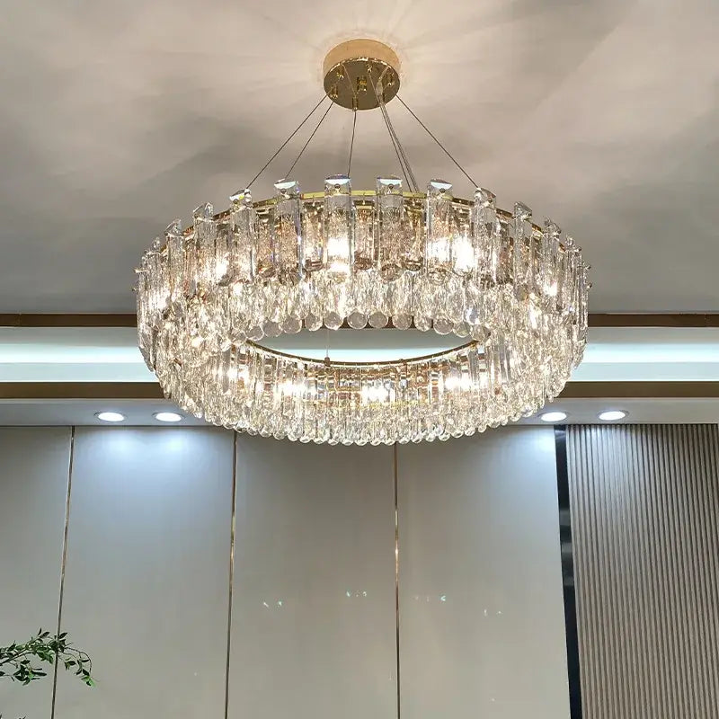 Modern gold rectangular crystal pendant chandelier dining room light